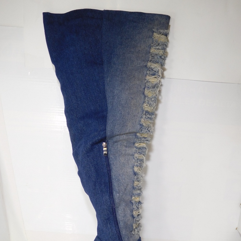 DESTRUCTED THIGH BOOTS - WIDE CALF, WIDE Denim 8W